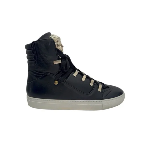 Versace Medusa‎ High Top Sneakers Black Gold Leather Made in Italy Size 40